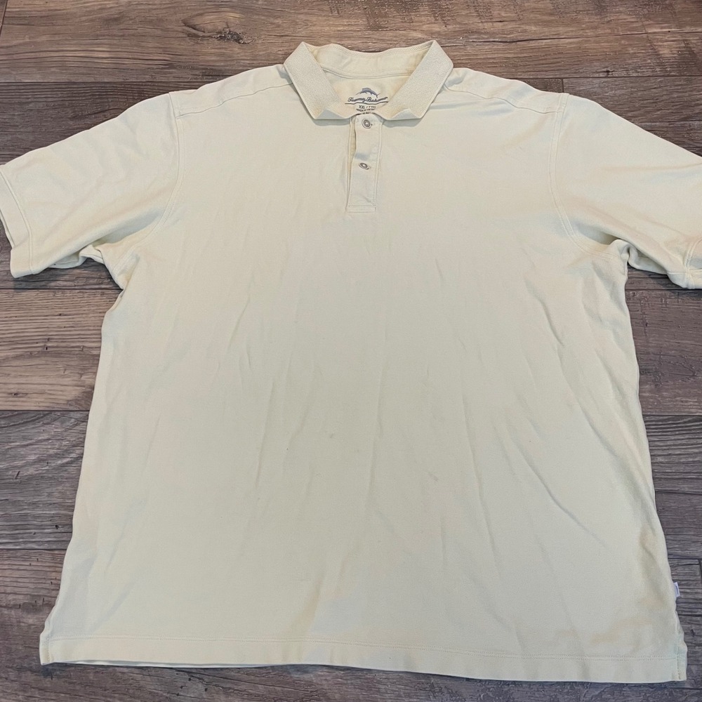 Tommy Bahama Mens‎ XXL Short Sleeve Cotton Pique Polo Shirt Light Yellow Cream